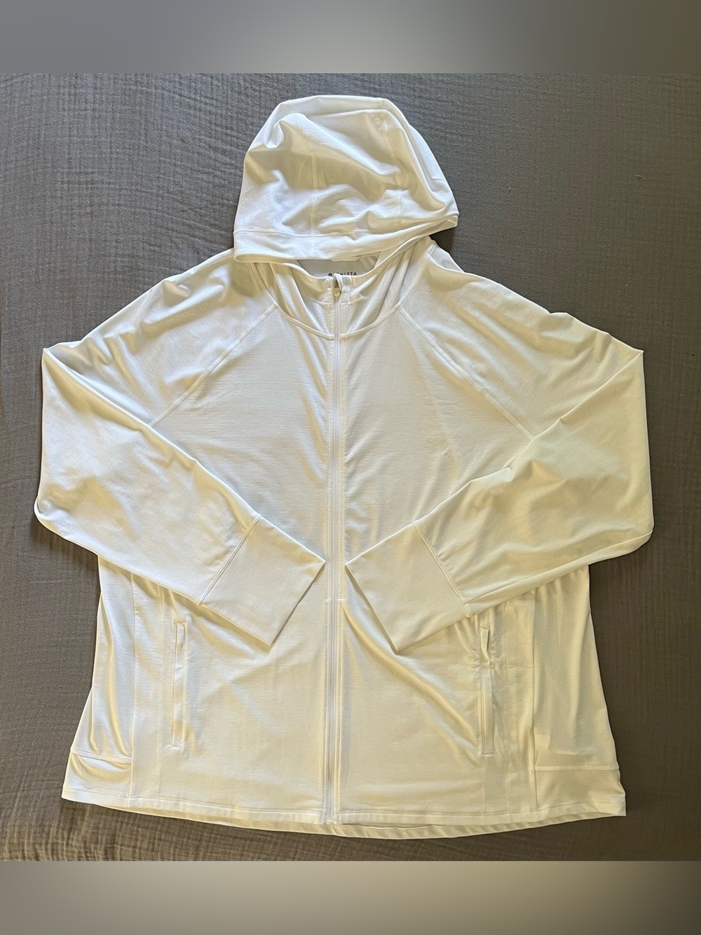 Athleta white UPF sun protection full-front zip jacket hooded 3X EUC